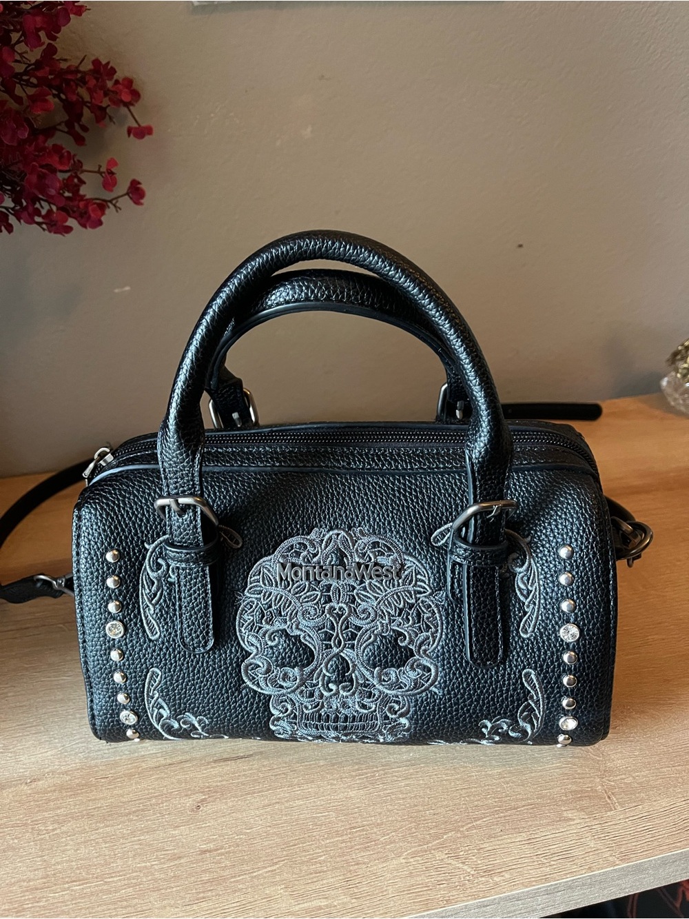 Montana West Skull Studded Satchel Embroidered - Picture 3 of 9